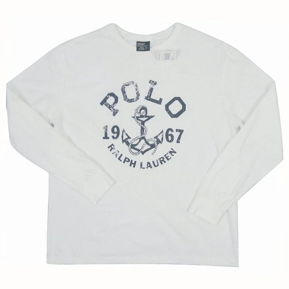 NEW Vintage Polo Ralph Lauren T Shirt!  Long Sleeve  White Huge Nautical Anchor